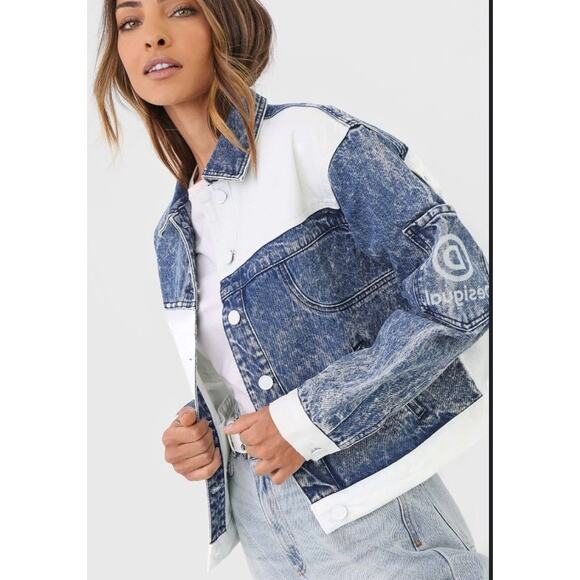 Desigual Striped Patchwork Blue White Denim Chaq Lollypop Jacket - Size M - NWT - Picture 11 of 16